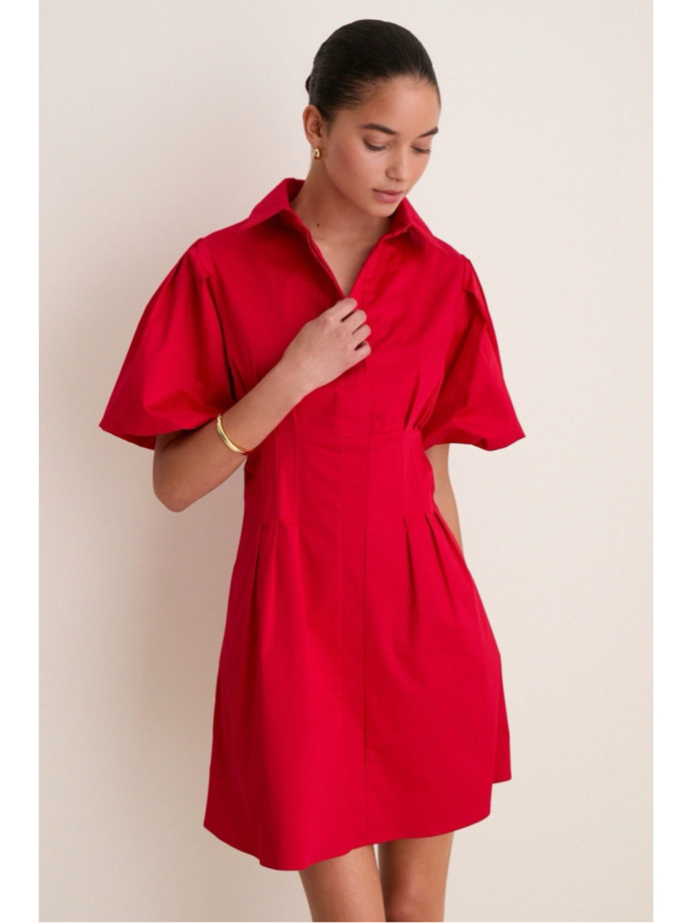 Tuckernuck Red Mini Delaney Dress Women’s 2XS Puff Sleeve A-line Pockets Collar - Picture 2 of 11